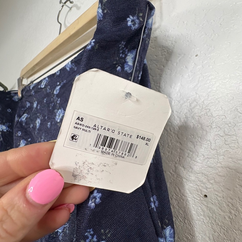 Altar'd State Navy Blue Floral Strapless Tiered Maxi Dress - Picture 7 of 11